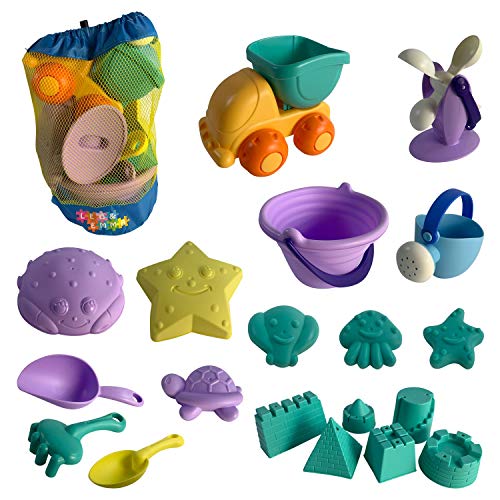 Leo & Emma Juguetes de Playa, 20 Piezas, camión, Cubo, regadera, Rueda hidráulica, Muchos moldes de Arena Hechos de un Robusto Material TPU. para la Playa, el baño, el jardín o el arenero (Set 2)