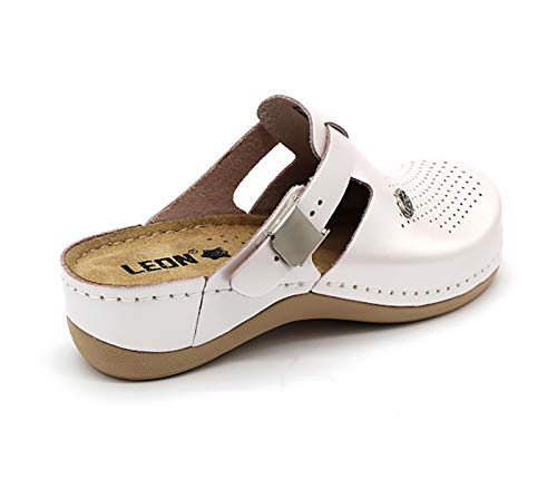 LEON 900 Zuecos Zapatos Zapatillas de Cuero para Mujer, Perla, EU 37