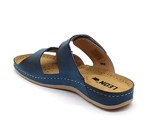 LEON 952 Sandalias Zuecos Zapatillas Zapatos de Cuero Mujer, Azul, EU 38