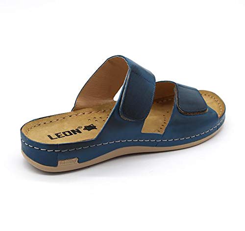 LEON 952 Sandalias Zuecos Zapatillas Zapatos de Cuero Mujer, Azul, EU 38