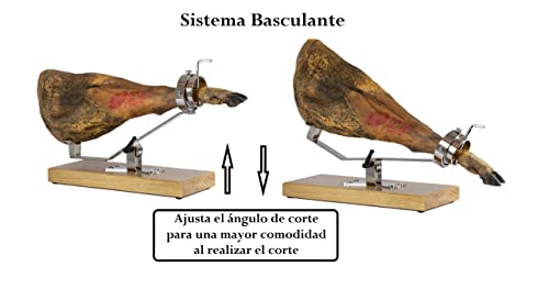 LEPANTO Soporte Jamonero Future Basculante Giratorio Base de Madera Color Nogal para Jamones y Paletillas.