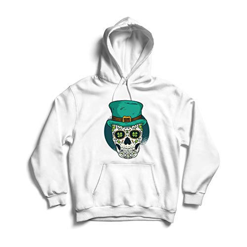lepni.me Sudadera con Capucha Cráneo del día de San Patricio, trébol irlandés Tatuajes (X-Large Blanco Multicolor)