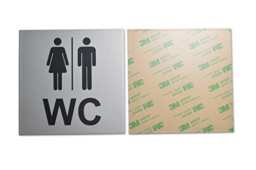 Letrero de baño - Aluminio anodizado - Elegante y noble 12x12cm Superficie adhesiva fuerte en la parte posterior - Letrero de baño - Baño de hombres - Baño de mujeres - Letrero de puerta de baño