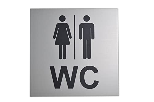 Letrero de baño - Aluminio anodizado - Elegante y noble 12x12cm Superficie adhesiva fuerte en la parte posterior - Letrero de baño - Baño de hombres - Baño de mujeres - Letrero de puerta de baño