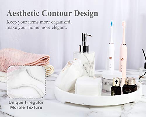 Lewondr Bandeja Redondo Portátil, Charolas de Almacenamiento de Hogar con Pies, Accesorio Ideal para Guardar Artículos de Aseo, Botella de Loción, Joyas, Cosméticos, Perfumes, Mármol de Tinta Blanca
