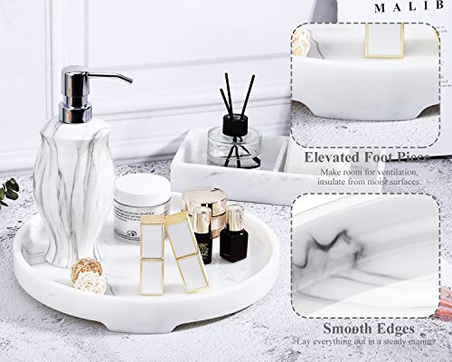 Lewondr Bandeja Redondo Portátil, Charolas de Almacenamiento de Hogar con Pies, Accesorio Ideal para Guardar Artículos de Aseo, Botella de Loción, Joyas, Cosméticos, Perfumes, Mármol de Tinta Blanca