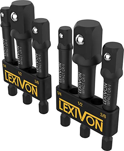 LEXIVON Juego de adaptadores de Enchufe de Grado de Impacto [Paquete de 2] de 1/4", 3/8"y 1/2" (LX -101X2)