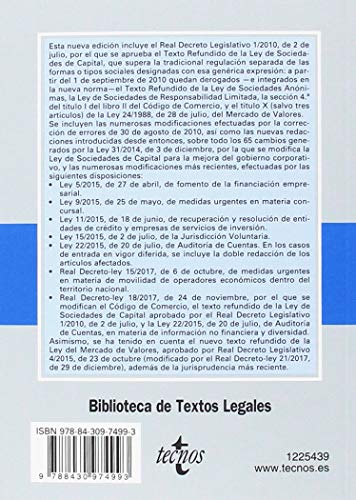 Ley de Sociedades de Capital: Texto refundido aprobado por Real Decreto Legislativo 1/2010, de 2 de julio (Derecho - Biblioteca de Textos Legales)