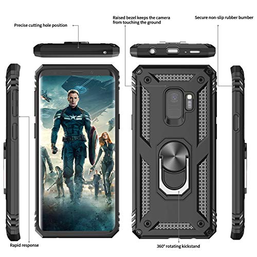 LeYi Funda Samsung Galaxy S9,Armor Carcasa con 360 Grados Anillo iman Soporte Hard PC Silicona TPU Bumper Antigolpes Case para Movil Samsung Galaxy S9,Negro