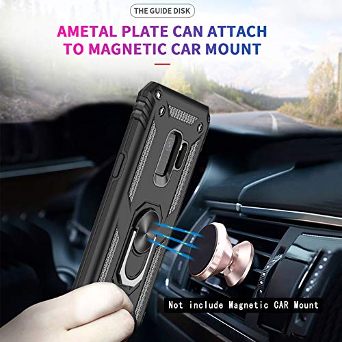 LeYi Funda Samsung Galaxy S9,Armor Carcasa con 360 Grados Anillo iman Soporte Hard PC Silicona TPU Bumper Antigolpes Case para Movil Samsung Galaxy S9,Negro