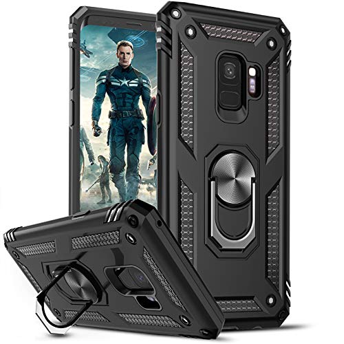 LeYi Funda Samsung Galaxy S9,Armor Carcasa con 360 Grados Anillo iman Soporte Hard PC Silicona TPU Bumper Antigolpes Case para Movil Samsung Galaxy S9,Negro