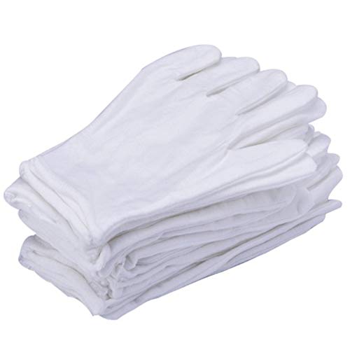 Lezed 12 Pares Guantes Hidratantes Algodón Blanco Guantes de Tela de Algodón Juego de Guante de Tela Guantes Hidratantes Guante de Algodón Blanco Belleza Moneda Joyería e Inspección de Plata