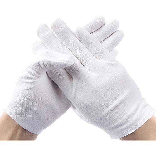 Lezed 12 Pares Guantes Hidratantes Algodón Blanco Guantes de Tela de Algodón Juego de Guante de Tela Guantes Hidratantes Guante de Algodón Blanco Belleza Moneda Joyería e Inspección de Plata