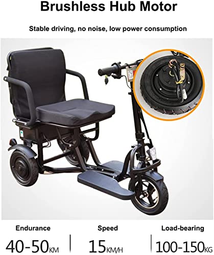 LHGXQ-Dp Scooter Eléctrico Plegable 3 Ruedas,Scooter Eléctrico Portátil Ligero Viaje,Equipo Silla Ruedas Móvil Eléctrica,Adecuado Adultos Mayores Discapacitados,Negro,12AH