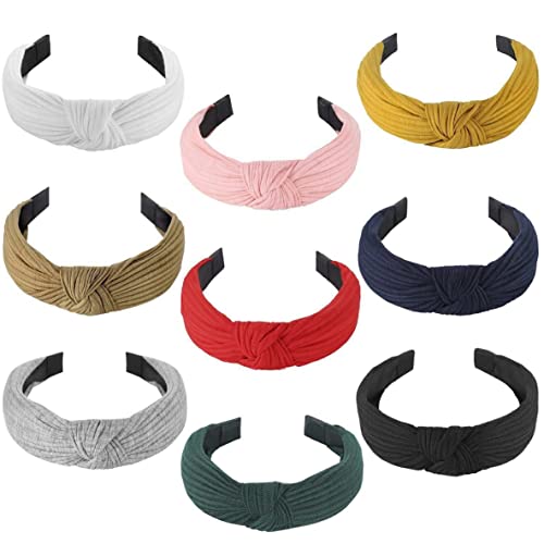 Libartly Diademas Anudadas para Mujer Niña Funtopia 9 Piezas De Ancho Turbante Liso Diadema Moda Nudo Cruzado Bandas para El Cabello Colores Sólidos - 9 Colores
