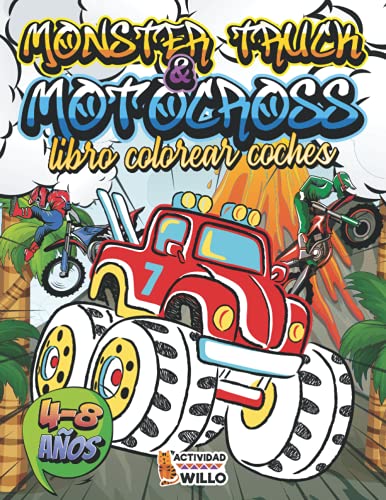 Libro Colorear Coches: Libro de colorear XXL de vehículos, coches, camión, motocross, tractores, moto, coche de carreras y monster truck para niños de ... Libro para colorear antiestres Infantil
