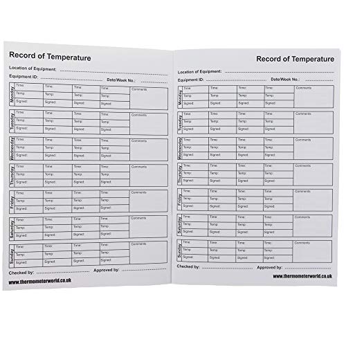 Libro de registro de temperatura con 2 termómetros digitales para nevera y congelador con alarma de temperatura y función máxima mínima y cable de 1,2 m.