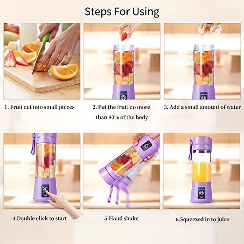 Licuadora portátil, licuadora USB eléctrica, licuadora mini licuadora licuadora portátil para batidos y batidos, licuadora de jugo de 380 ml con seis cuchillas ideal para mezclar