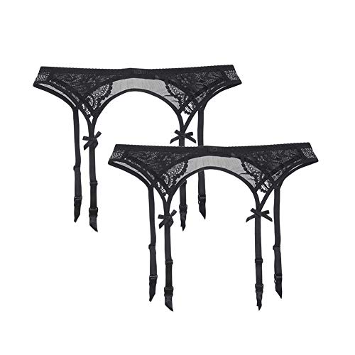 Liguero de liga de encaje sexy para mujer para medias hasta el muslo(XL, 2 Pcs Negro)