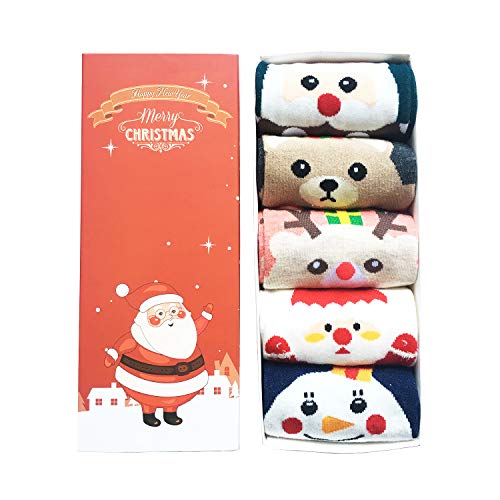LIKERAINY Mujer Dama Calcetines Patrón Animal de Dibujos Animados de Algodón Navidad 3D Patrones Tamaño Estándar 5 Pares