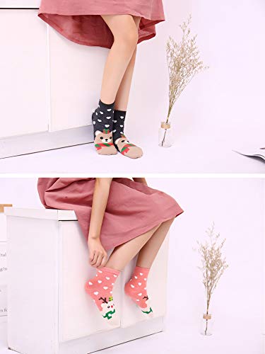 LIKERAINY Mujer Dama Calcetines Patrón Animal de Dibujos Animados de Algodón Navidad 3D Patrones Tamaño Estándar 5 Pares