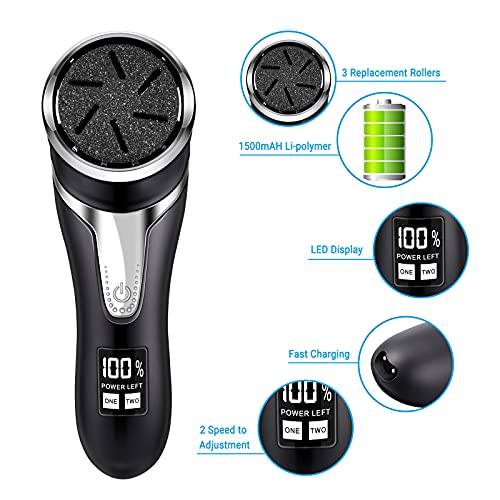 Lima Eléctrica Pies, Pedicura Eléctrico Lima Pies, Pedicura Profesional Eléctrica IPX7 Impermeable Poderoso Eliminar Callos Muertas Piel, Cuidado Pies con 3 Diamond Rodillos(Negro, blanco) (Negro)