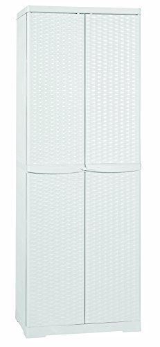 Line Elegance - Armario escobero de ratán blanco, de 65 x 45 x 180 cm, para exterior
