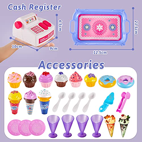 LINFUN KIDS Juguete Cocina Tienda Helados de Juguete con Caja Registradora Utensilios de Cocina Alimentos Juego de Imitacion para Niños Niñas