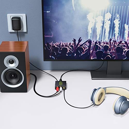 LiNKFOR DAC 192K Convertidor de Audio Digital a Analógico Adaptador Digital Coaxial Optico Toslink a Audio Estereo RCA y Jack 3.5mm de Auricurales Soporta LPCM 2.0 para HDTV Blu-Ray DVD Sky HD