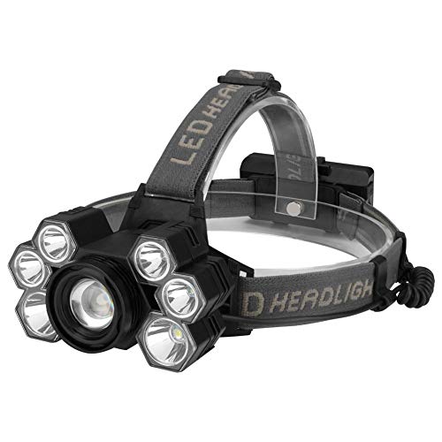 Linterna frontal, 5 Modos de Luz con Flash, 7 luces LED Zoom in/out, Ligera Elástica, Impermeable para Ciclismo, Correr, Deportes Nocturnos... [Clase de eficiencia energética A]