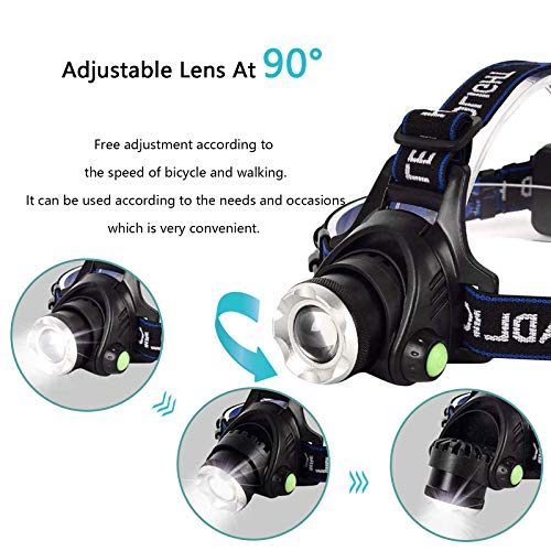 Linterna Frontal, Linterna Cabeza LED - USB Recargable, Zoomable Luz Frontal - Impermeable, Lámpara de Cabeza para Camping, Excursión,Pesca,Carrera,Ciclismo, con 3 Modos de Iluminación