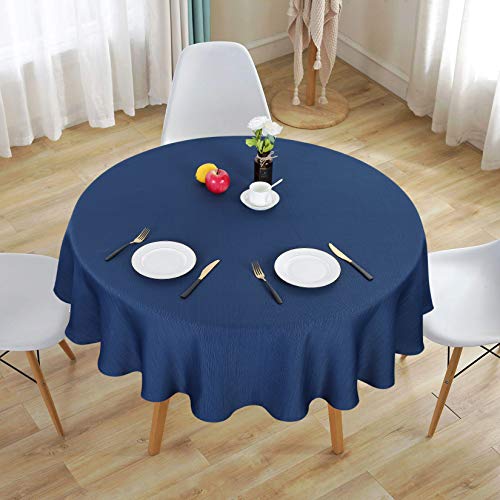 LinTimes Mantel Azul Marino Paño de decoración de Mesa de té Impermeable Mantel de poliéster, 180 cm Redondo