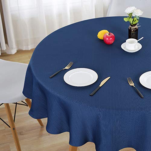 LinTimes Mantel Azul Marino Paño de decoración de Mesa de té Impermeable Mantel de poliéster, 180 cm Redondo
