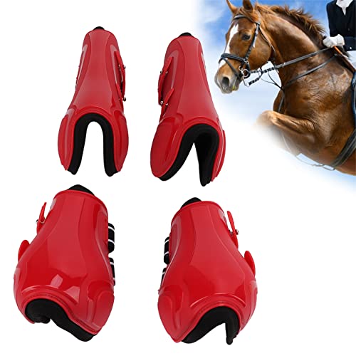 linxiaojix de Las Botas del Tendón del Caballo, Cáscara de la PU de la Bota de la Pierna del Caballo Bien Hecha Ajustable Respirable para los Caballos(Conjunto de Rojo, M)