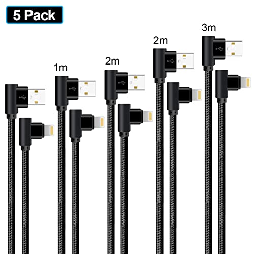Lively Life Cable de carga Lightning en ángulo recto de 90 grados Compatible con teléfono XS / XR / X / 8 Plus / 7/6 Plus / SE / Pad Mini Air 6,6 pies [Negro - 0.5+1+2*2+3M]