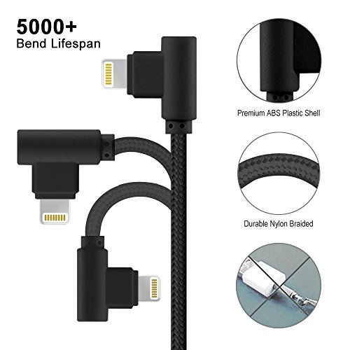 Lively Life Cable de carga Lightning en ángulo recto de 90 grados Compatible con teléfono XS / XR / X / 8 Plus / 7/6 Plus / SE / Pad Mini Air 6,6 pies [Negro - 0.5+1+2*2+3M]