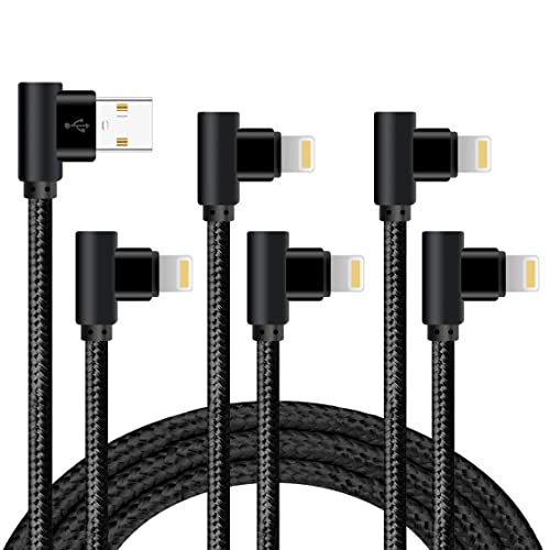 Lively Life Cable de carga Lightning en ángulo recto de 90 grados Compatible con teléfono XS / XR / X / 8 Plus / 7/6 Plus / SE / Pad Mini Air 6,6 pies [Negro - 0.5+1+2*2+3M]