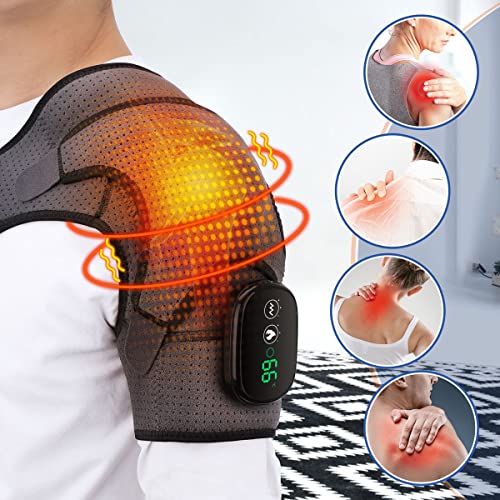 LJBOZ Soporte de Hombro para Tendinitis, Vendaje de Soporte de Hombro con 3 Ajustes de Calor, Ajustable Terapia de FríO y Calor para Manguito Rotador, para Articulaciones de CA(Color:Gris)