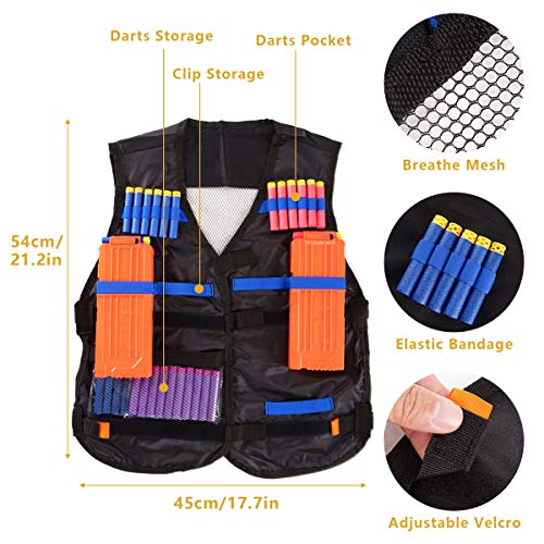 Locisne Kids Jungle Camouflage Tactical Vest Jacket Kit para Toy Gun N-Strike Elite Series(con 40 Dardos de Espuma+Gafas+máscara+2 Clip Recarga rápida+2 Pulsera de 8 Dardos+Bolsa Dardos)
