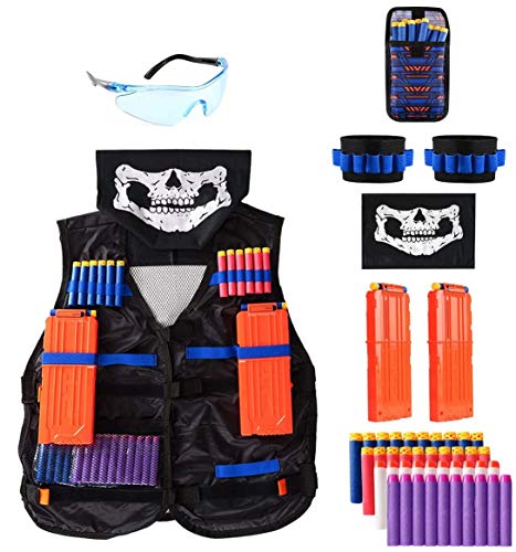 Locisne Kids Jungle Camouflage Tactical Vest Jacket Kit para Toy Gun N-Strike Elite Series(con 40 Dardos de Espuma+Gafas+máscara+2 Clip Recarga rápida+2 Pulsera de 8 Dardos+Bolsa Dardos)