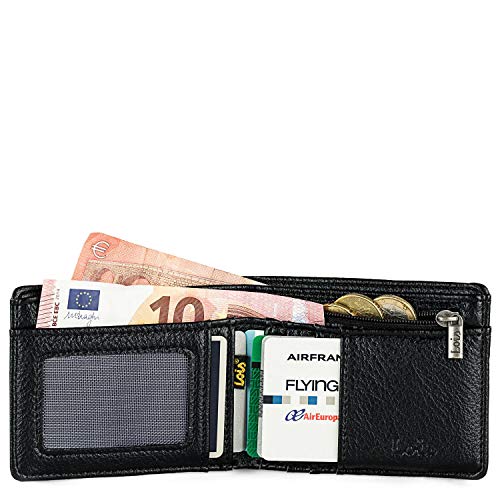 Lois - Cartera Hombre con Monedero, Billetera y Tarjetero. Monedero Billetero Juvenil de Lona R-Pet. Muchos Compartimentos. Protección antiescaneo RFID. 203608, Color Negro