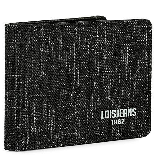 Lois - Cartera Hombre con Monedero, Billetera y Tarjetero. Monedero Billetero Juvenil de Lona R-Pet. Muchos Compartimentos. Protección antiescaneo RFID. 203608, Color Negro
