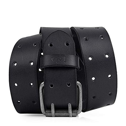 Lois - Cinturon Hombre Mujer Cuero Piel Genuina. Ancho de 40 mm. Talla Ajustable de Marca Talla Ajustable 501002, Color Negro