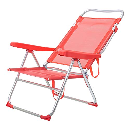 LOLAhome Silla de Playa con Brazos reclinable Coral de Aluminio de 100x61x56 cm