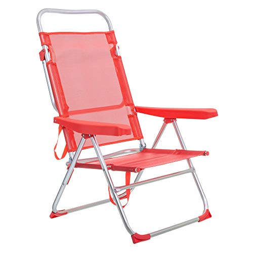 LOLAhome Silla de Playa con Brazos reclinable Coral de Aluminio de 100x61x56 cm