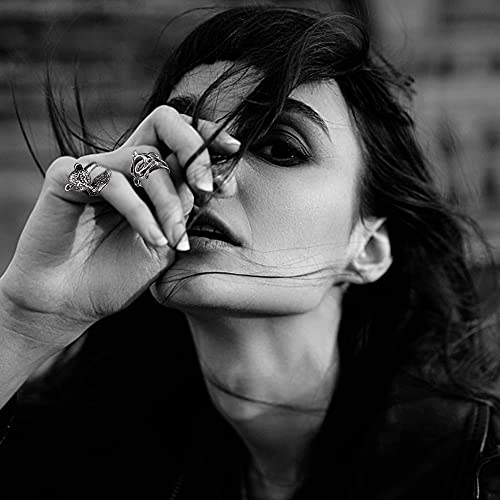 LOLIAS 16Pcs Vintage Punk Rings Juego de Anillos Abiertos góticos para Hombres Mujeres Ajustable Snake Dragon Claw Anillos de Animales Vintage Goth Skull Rings Indie Aesthetic