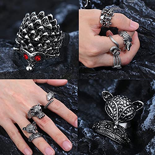 LOLIAS 16Pcs Vintage Punk Rings Juego de Anillos Abiertos góticos para Hombres Mujeres Ajustable Snake Dragon Claw Anillos de Animales Vintage Goth Skull Rings Indie Aesthetic
