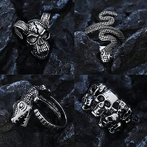 LOLIAS 16Pcs Vintage Punk Rings Juego de Anillos Abiertos góticos para Hombres Mujeres Ajustable Snake Dragon Claw Anillos de Animales Vintage Goth Skull Rings Indie Aesthetic