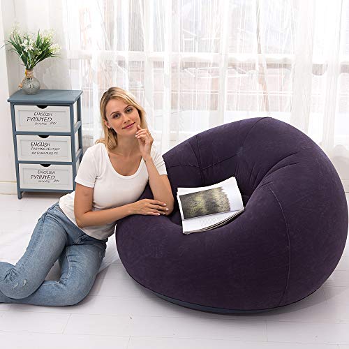 LONEEDY Sofá hinchable para sillas, tumbonas para juegos, interior y exterior, camping, jardín, elegante tela de felpa suave para adultos, niños individuales (azul fosférico)