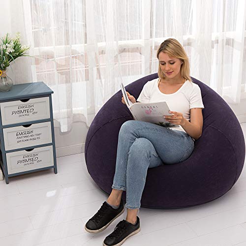 LONEEDY Sofá hinchable para sillas, tumbonas para juegos, interior y exterior, camping, jardín, elegante tela de felpa suave para adultos, niños individuales (azul fosférico)